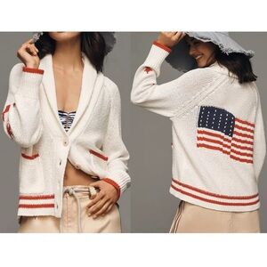 Anthropologie Maeve Shawl Collar American Flag Cardigan Sweater